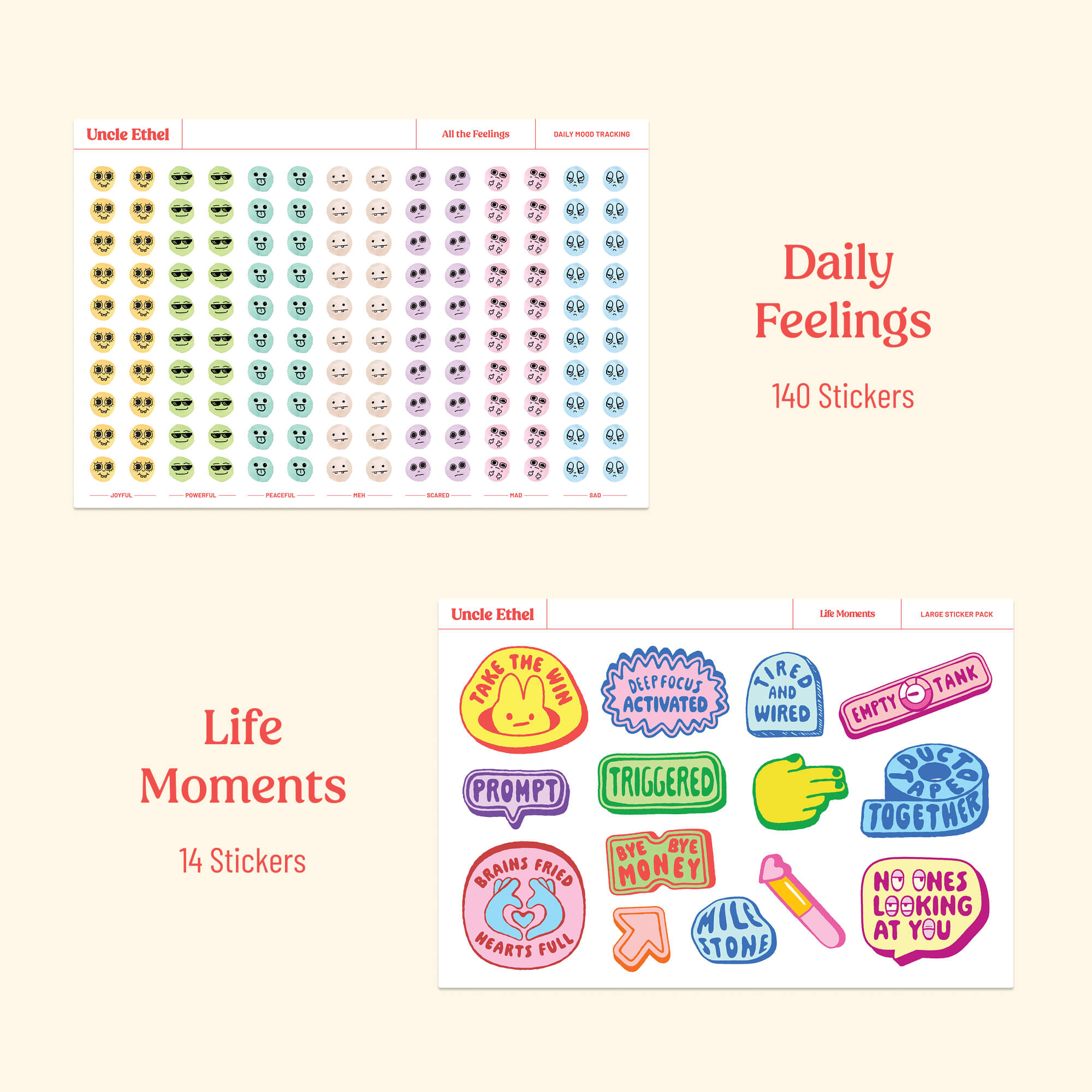 Sheets showing daily feelings and life moments decorative stickers